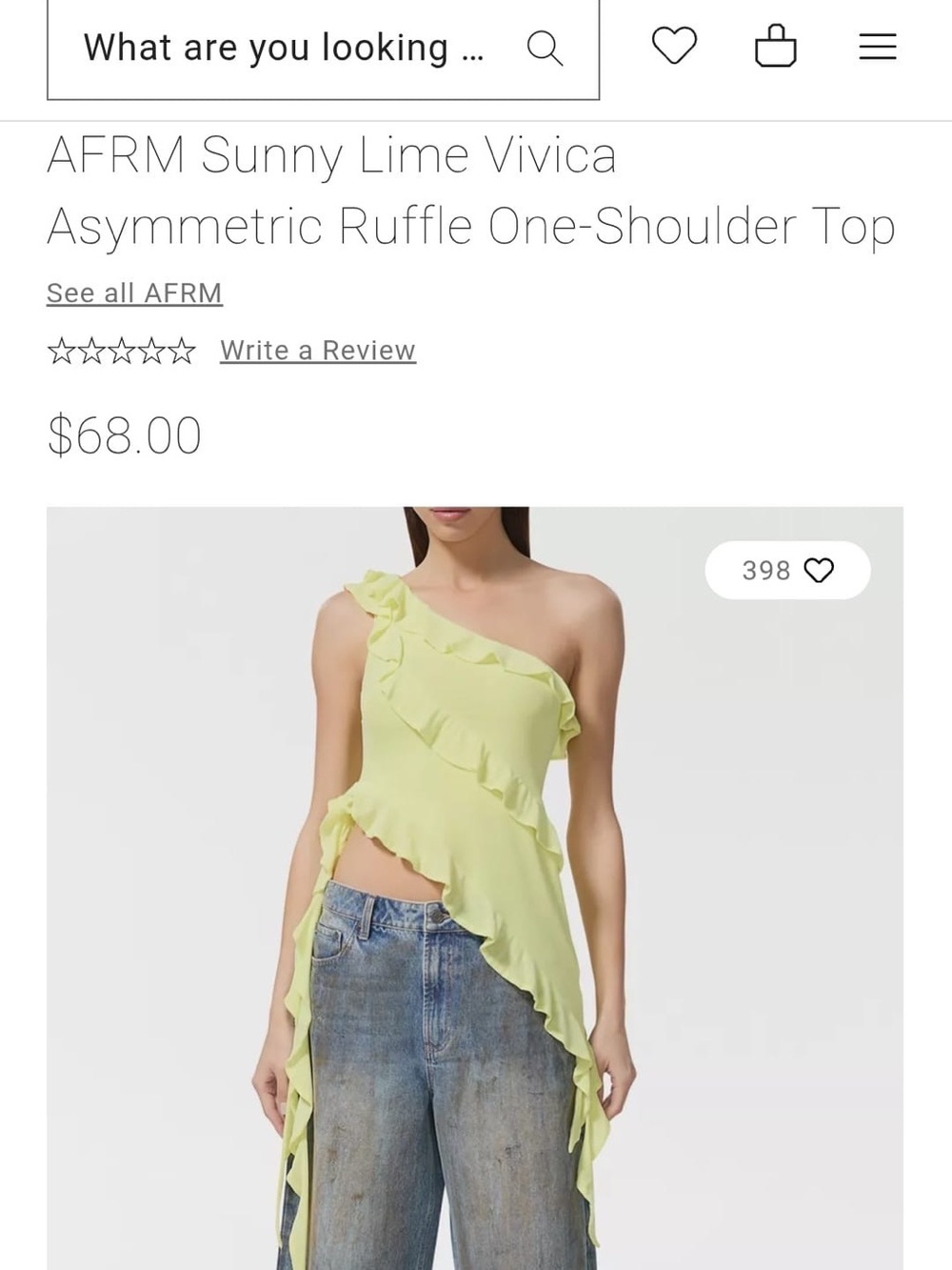 AFRM Urban Outfitters Lime One-Shoulder Ruffle Asymmetric Camisole